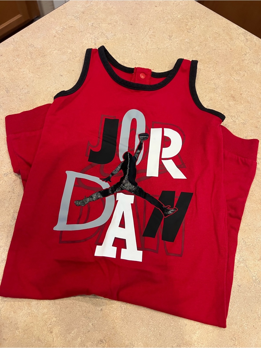 Baby Jordan Red Tank Top Jumper with Black Trim and Jumpman Graphic